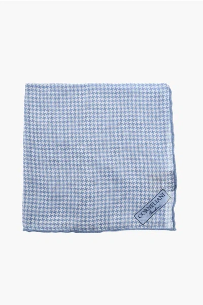 Corneliani Houndstooth Motif Linen Pocket Square In Blue