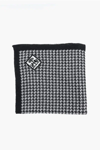 Corneliani Houndstooth Motif Two-tone Pocket Square In Black