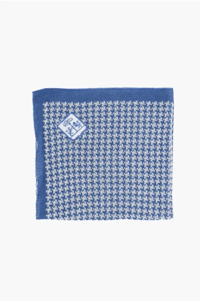 Corneliani Houndstooth Motif Two-tone Pocket Square In Blue