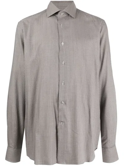 Corneliani Houndstooth-pattern Long-sleeve Shirt In 褐色