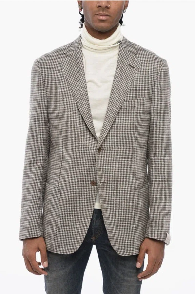 Corneliani Houndstooth Patterned Gate Silk Blend Blazer In Gray