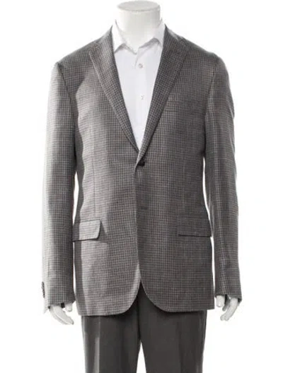 Pre-owned Corneliani Houndstooth Print Peacoat In White