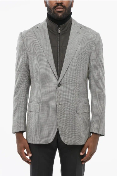 Corneliani Houndstooth Single Breasted Blazer With Chest Piece In Gray