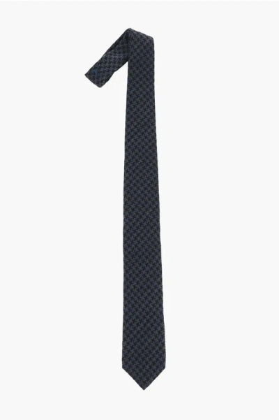 Corneliani Houndstooth Virgin Wool And Silk Tie In Blue
