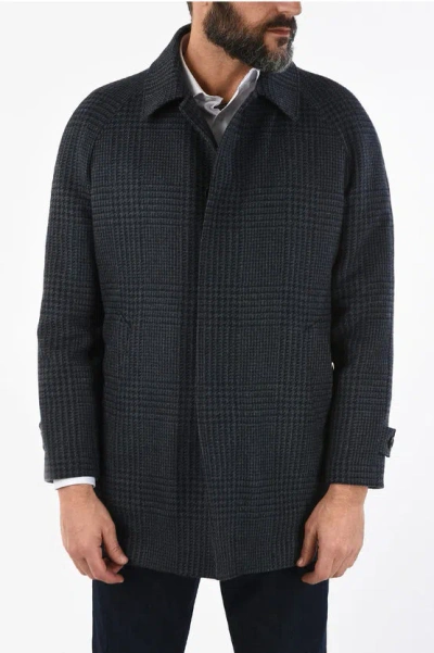 Corneliani Houndstooth Virgin Wool Coat In Black