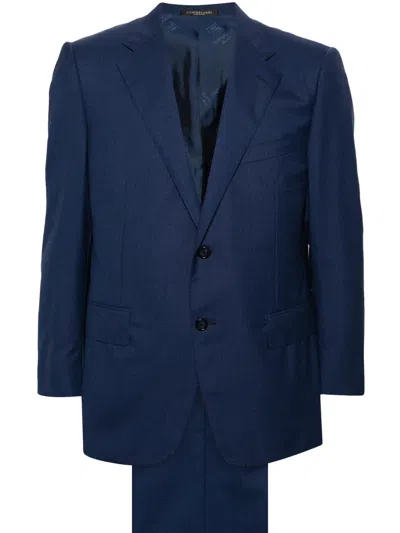 Corneliani Houndstooth Wool Suit In Blue