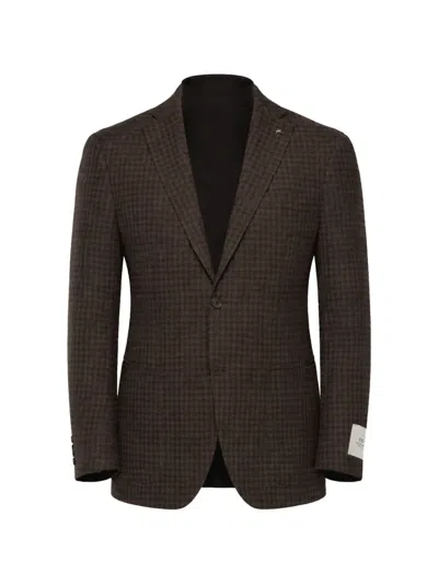 Corneliani Houndstooth-pattern Single-breasted Wool Blazer In Brown
