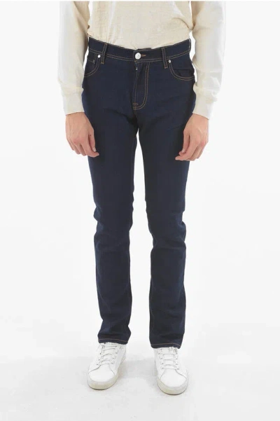 Corneliani Id 5 Pocket Visible Stitching Slim Fit Denims