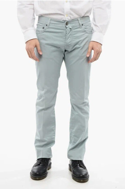 Corneliani Id 5-pocketed Stretch Cotton Pants In Blue