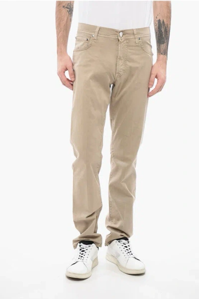 Corneliani Id 5-pocketed Stretch Cotton Pants In Brown