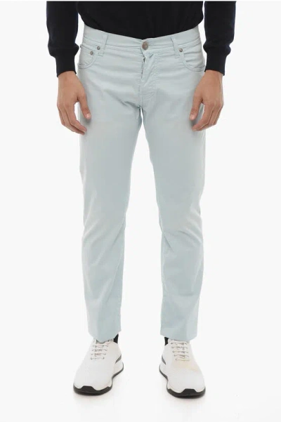Corneliani Id 5-pocketed Stretch Cotton Pants In Blue