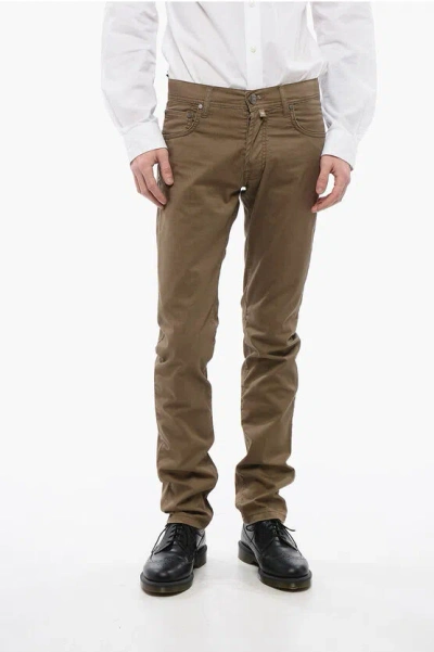 Corneliani Id 5-pocketed Stretch Cotton Pants In Brown