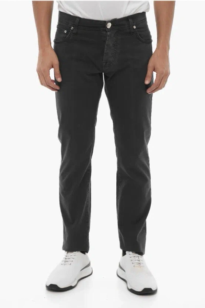 Corneliani Id 5-pocketed Stretch Cotton Pants With Belt Loops In Black