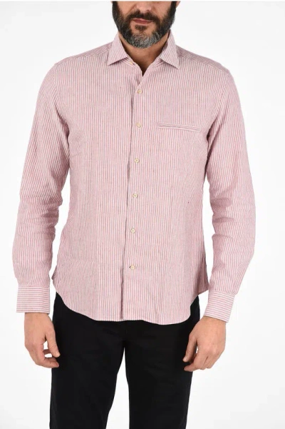 Corneliani Id Awning Striped Spread Collar Shirt In Pink