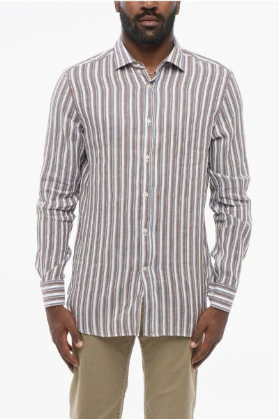 Corneliani Id Balanced Stripe Linen Blend Shirt In Multi