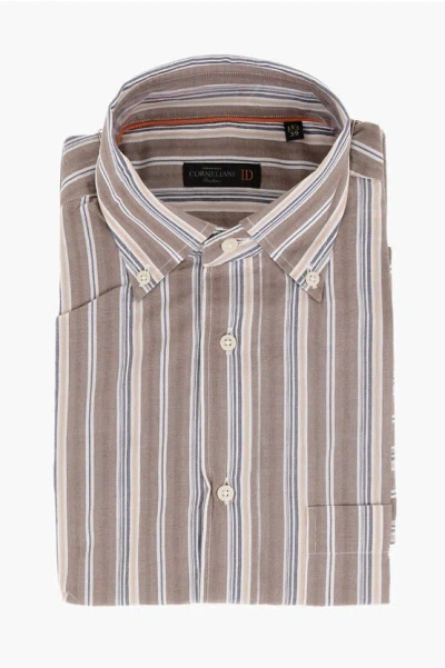 Corneliani Id Bayadere Patterned Button-down Shirt With Breast-pocket In Brown