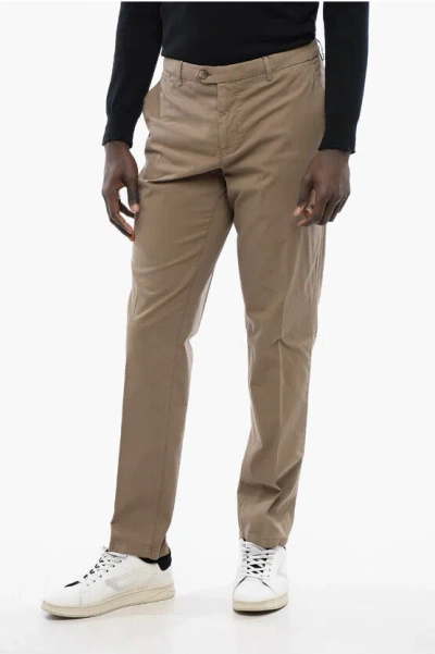 Corneliani Id Cotton Blend Chinos Pants With Belt Loops In Burgundy