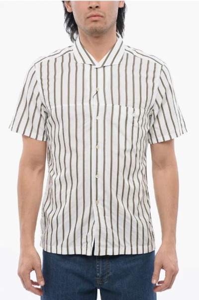 Corneliani Id Cotton Blend Slim Fit Bowling Shirt With Awning Motif In White