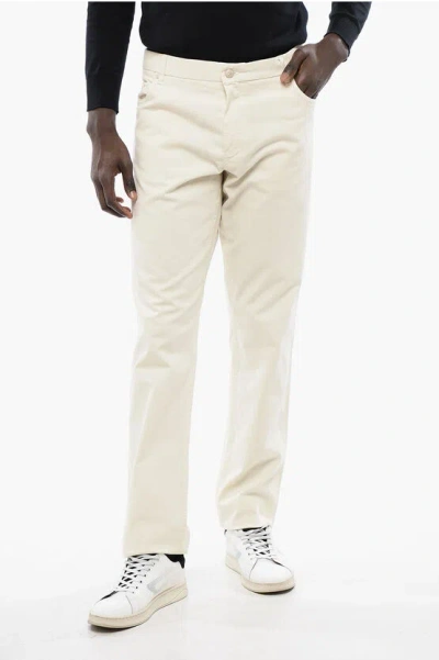 Corneliani Id Cotton Pants With Suede Patch In White