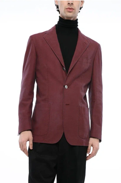 Corneliani Id Cotton Side Vents Notch Lapel 3-button Blazer In Red