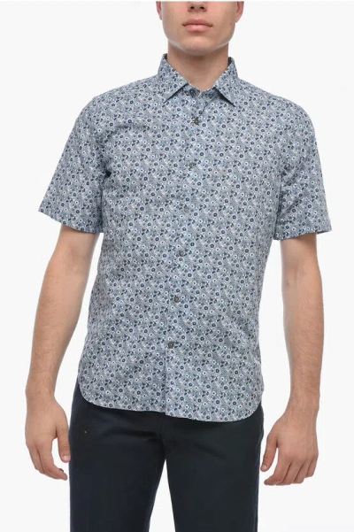 Corneliani Id Cotton Slim Fit Shirt With Floral Motif In Blue