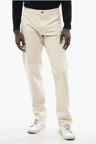 Corneliani Id Cotton Stretch Lazise 5 Pockets Pants With Belt Loops In White