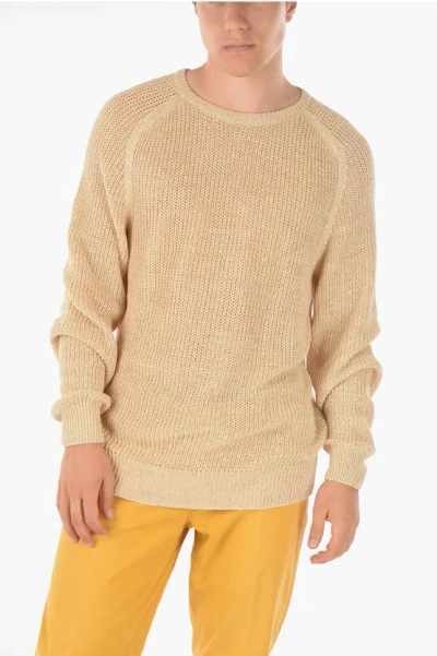 Corneliani Id Crew Neck Flax Blend Sweater In Brown