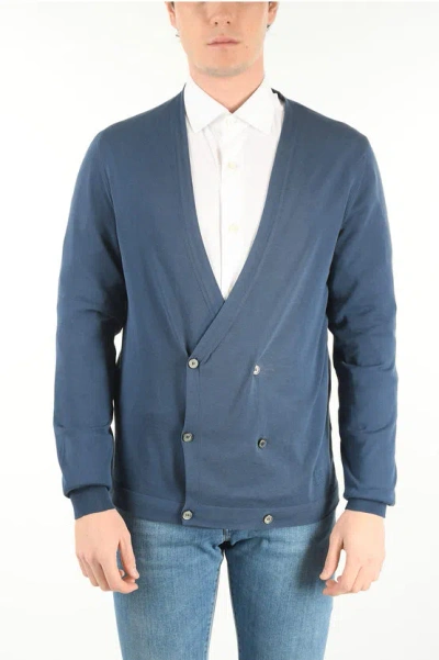 Corneliani Id Double-breasted Cotton Cardigan In Blue