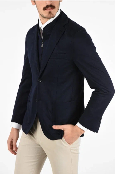 Corneliani Id Flax Blazer With Notch Lapel And Removable Chest Piece In Black