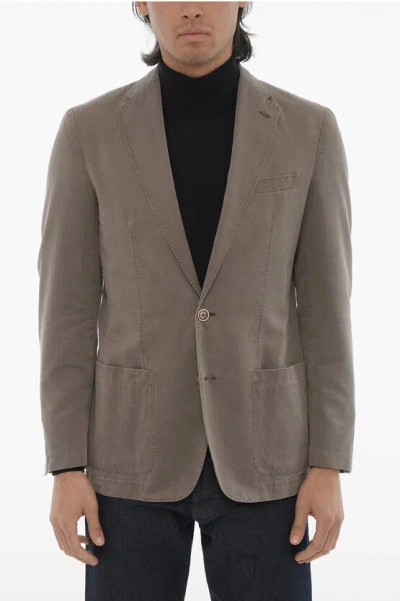 Corneliani Id Herringbone Motif Unlined 2-button Blazer In Multi