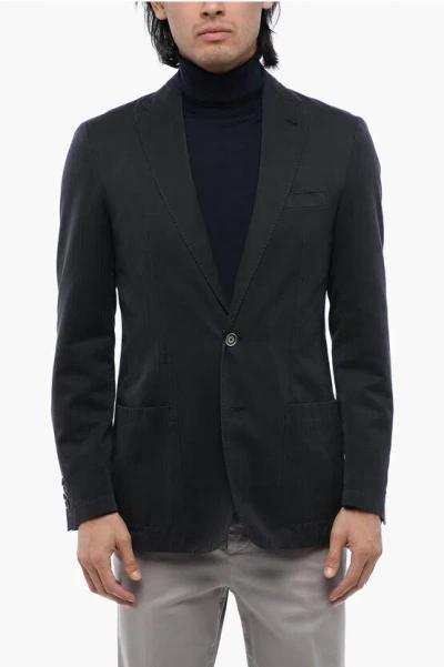 Corneliani Id Herringbone Wool Unlined Blazer In Black
