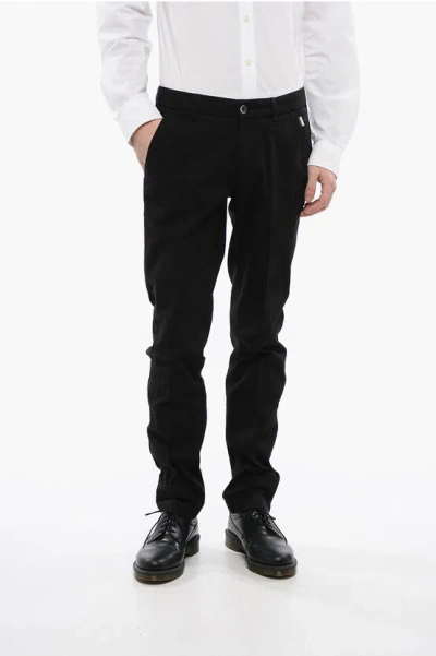 Corneliani Id Hopsack Cotton Chinos Pants With Belt Loops In Black