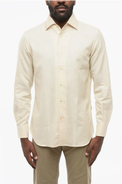 Corneliani Id Houdstooth Patterned Cotton Shirt In Neutral