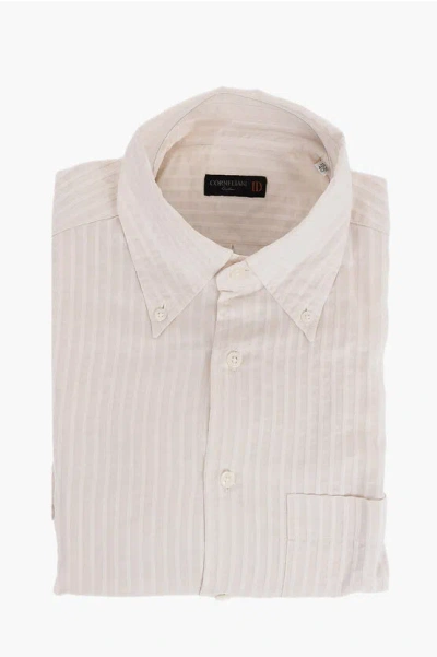 Corneliani Id Jacquard Silk Blend Button-down Shirt In Neutral