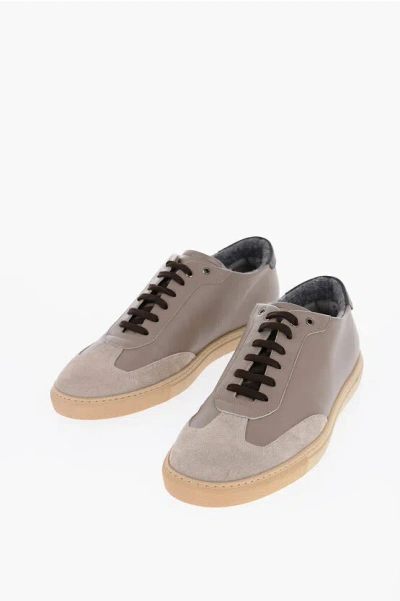 Corneliani Id Leather Low-top Trainers With Suede Detail