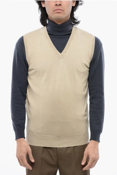 Corneliani Id Lightweight Cotton Sleeveless V-neck Sweater In Gold
