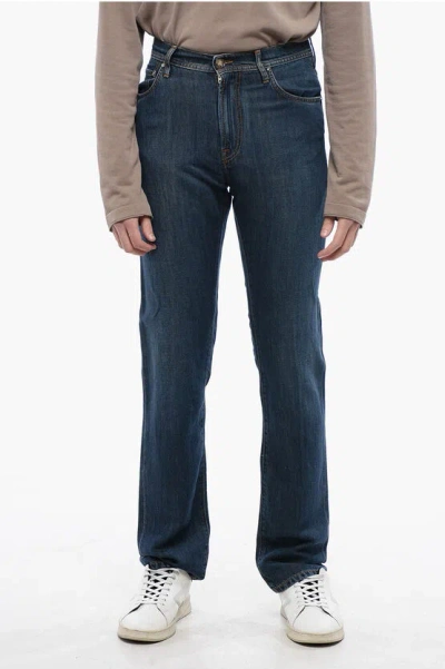 Corneliani Id Luxury Denim Dark-washed Denims With Contrasting Embroide In Blue