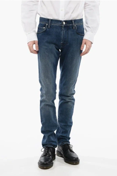 Corneliani Id Luxury Denim Dark-washed Denims With Contrasting Embroide In Blue