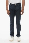 Corneliani Id Luxury Denim Dark-washed Denims With Ton-sur-ton Embroide In Blue
