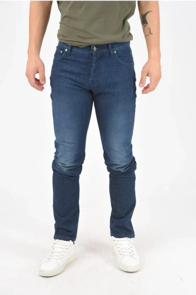 Corneliani Id Luxury Denim Dark-washed Jeans With 5 Pockets 17cm In Blue