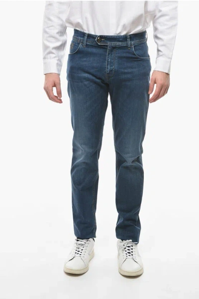 Corneliani Id Luxury Denim Dark-washed Jeans With Logo Patch