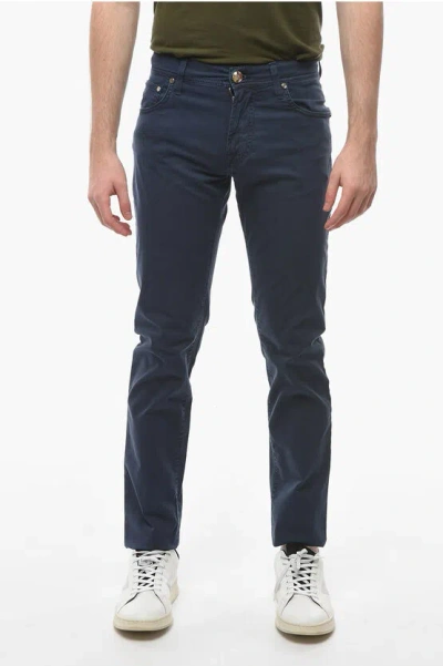 Corneliani Id Luxury Denim Embroidered Denim Trousers With Logo Patch 1 In Blue