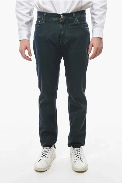 Corneliani Id Luxury Denim Embroidered Denims With Acid Wash 18,5cm In Black