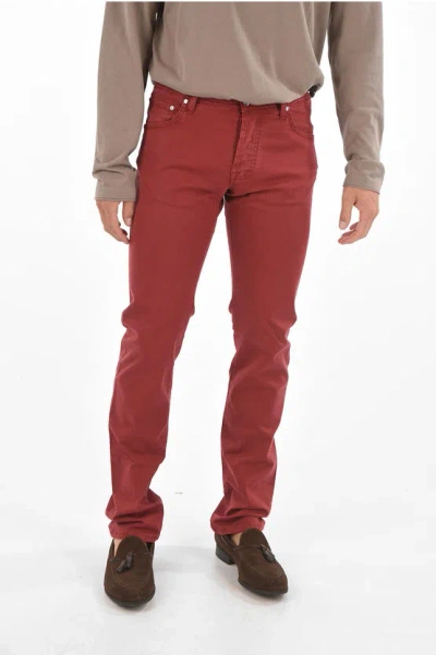 Corneliani Id Luxury Denim Stretched Cotton Lazise Pants With 5 Pockets In Red