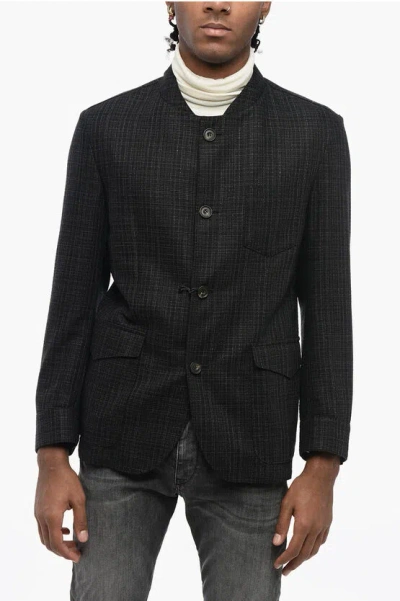 Corneliani Id Mandarin Collar Silk Blazer With Patch Flap Pockets In Blau
