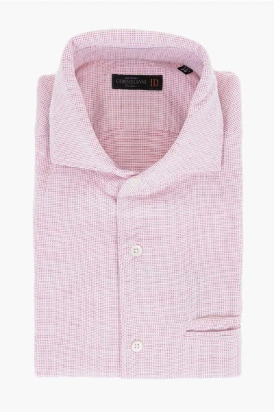 Corneliani Id Micro Pin Checked Linen Blend Shirt In Pink