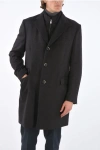 Corneliani Id Notch Lapel Coat With Zip And Buttons Double Closure In Black