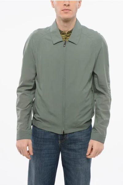 Corneliani Id Nylon Winbreaker Jacket With Frontal Zip In Green