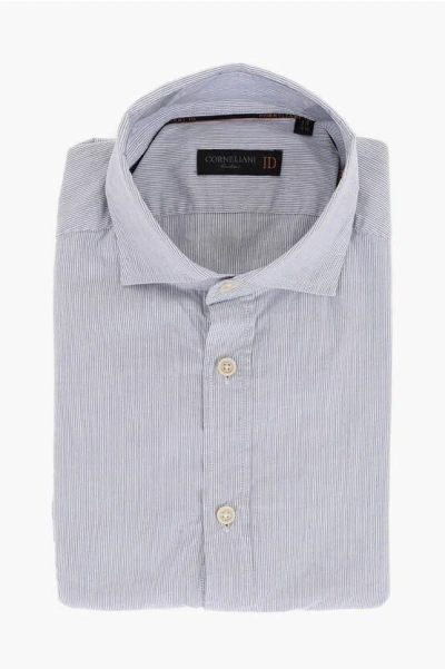 Corneliani Id Pinstriped Cotton Blend Shirt In Blue