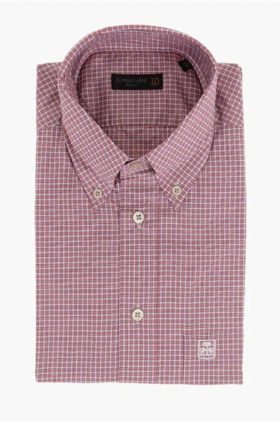 Corneliani Id Plaid Check Cotton Shirt With Button-down Collar In Purple
